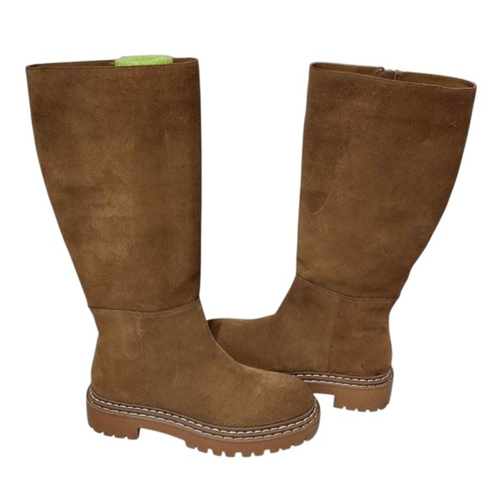 SPLENDID Amalia Knee High Lugged lug sole suede leather Boots in Toast 7 new